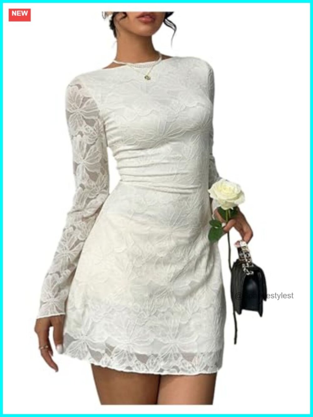 Womens Floral Lace Mini Dress Long Sleeve Tie Backless A-Line Cocktail
